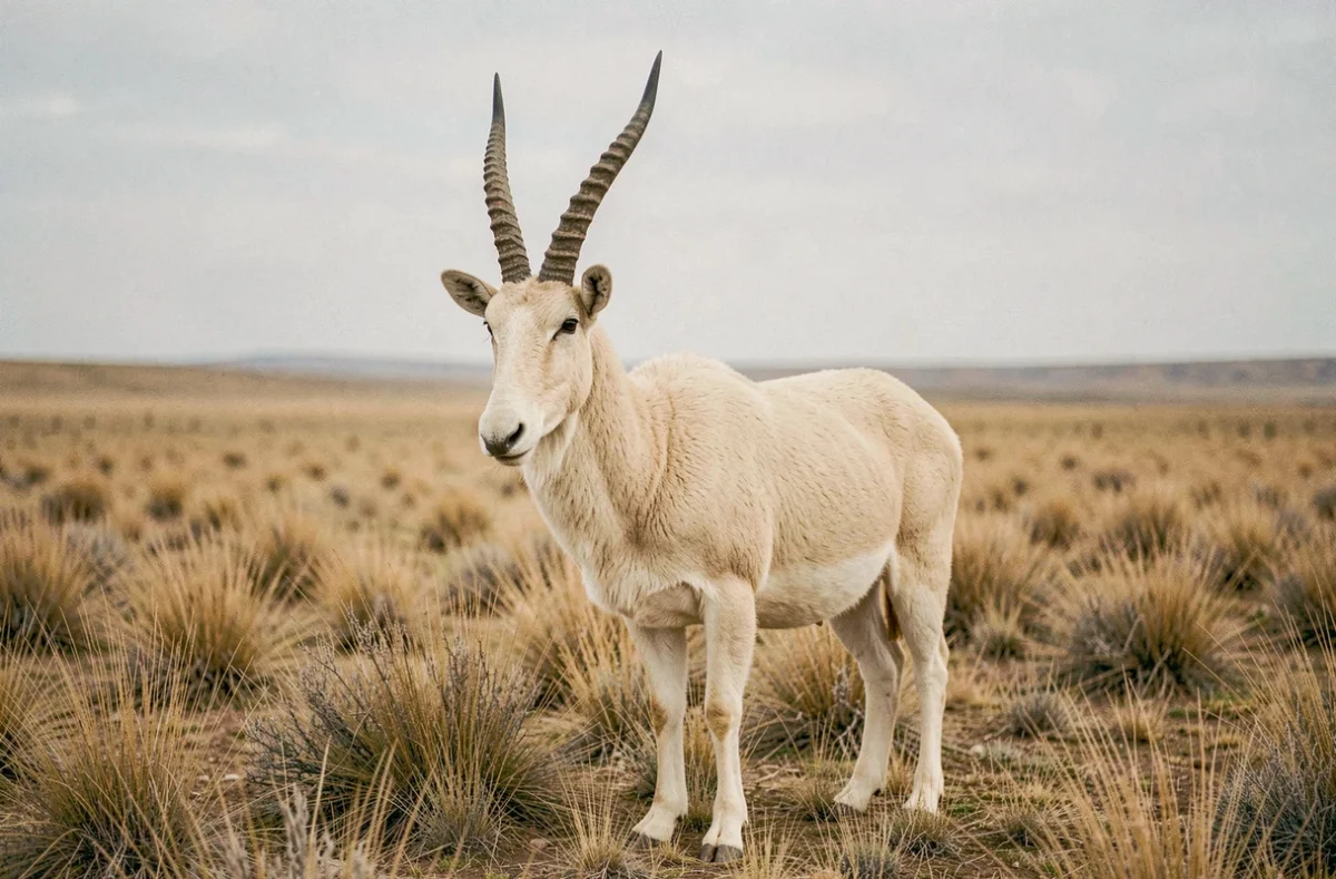 Antilope saïga aux naseaux caractéristiques dans la steppe d'Asie centrale
