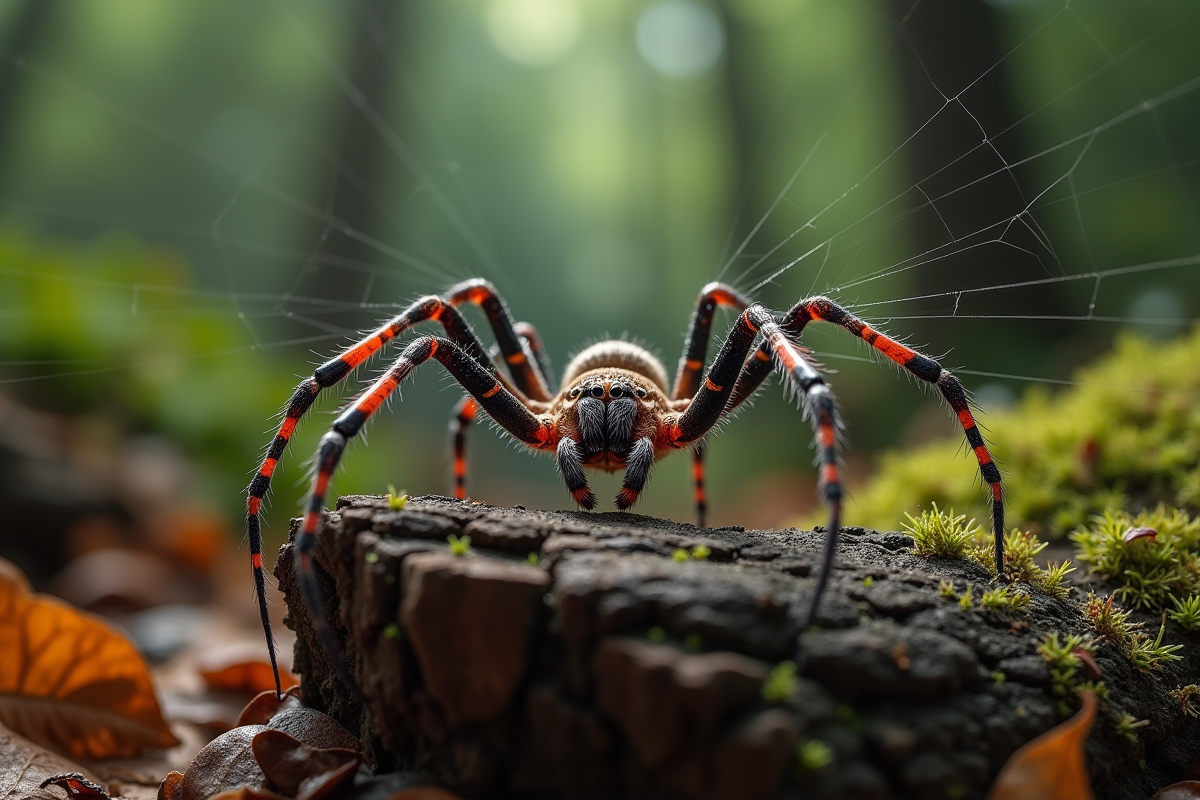 Araignée écouteau perchée sur un morceau d
