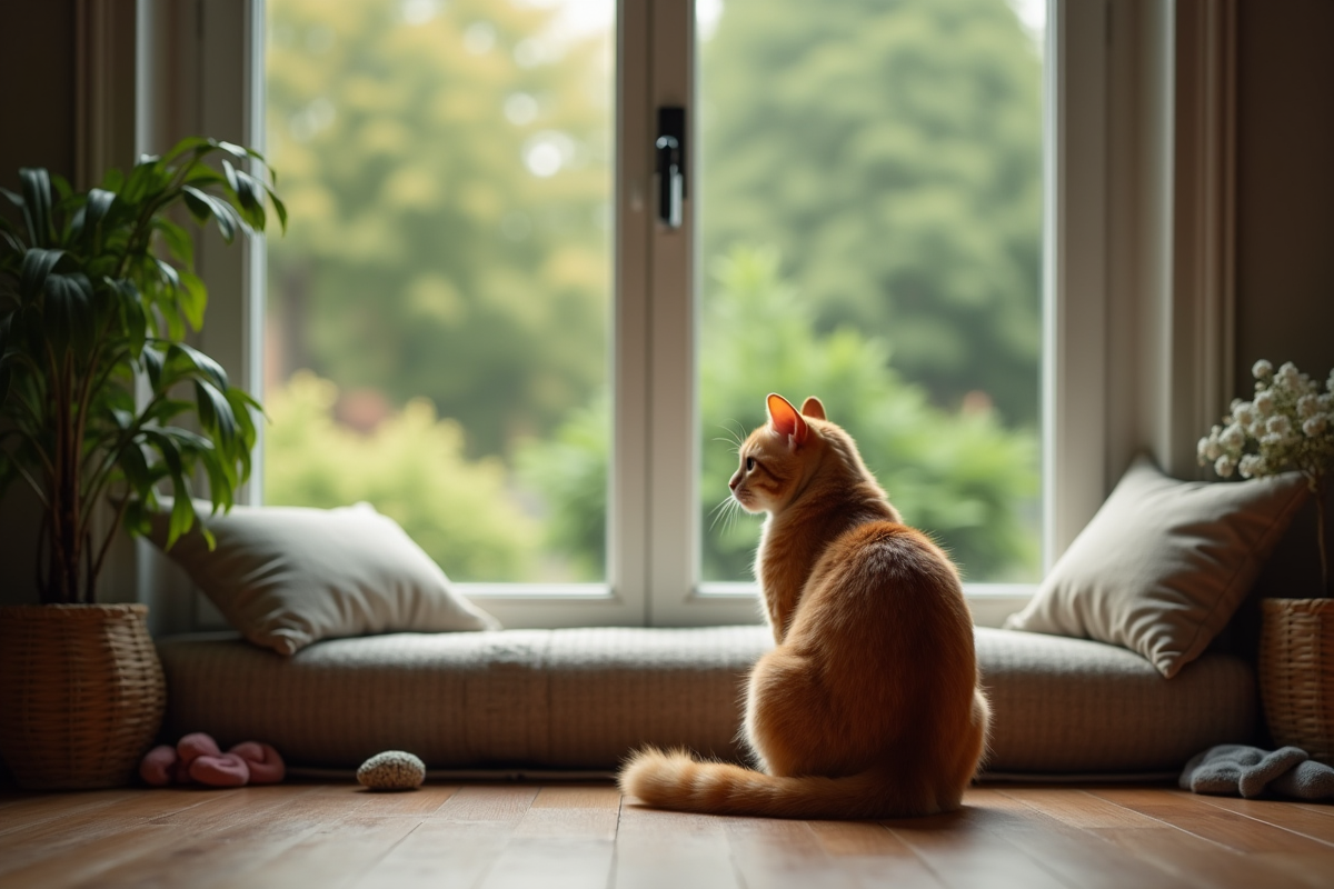 Chat roux assis près d