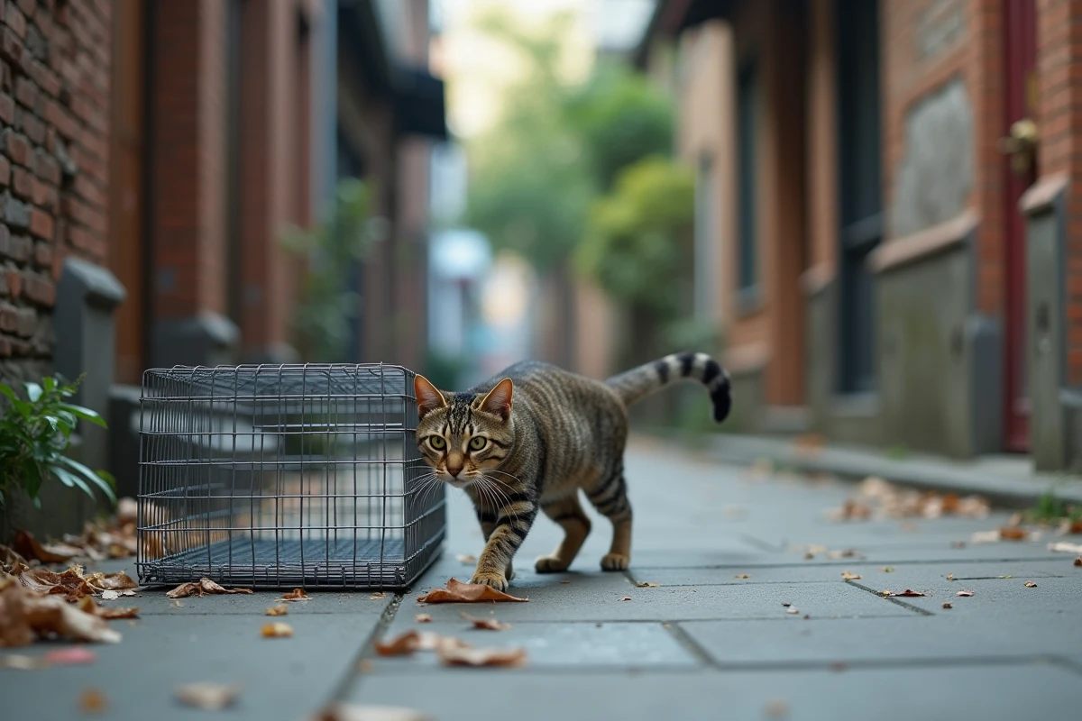Chat tigré approchant prudemment d