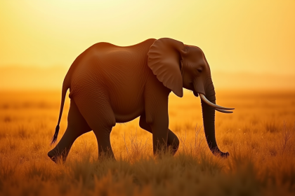 éléphant d'Afrique marchant au lever du soleil dans la savane