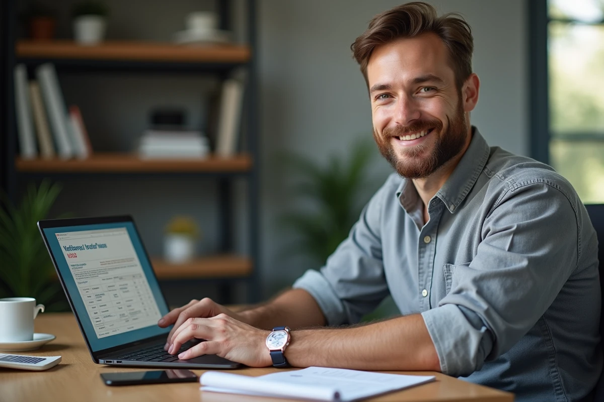 Gestionnaire de cabinet vétérinaire analysant les options d'abonnement logiciel GmVet sur un ordinateur portable