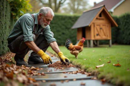Jardinier regardant des déjections dans un jardin