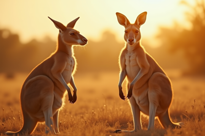 Kangourou debout dans l'outback australien au lever du soleil