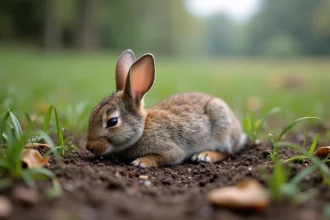 Jeune lapin sauvage dans l'herbe naturelle