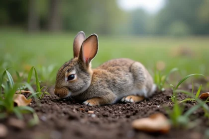 Jeune lapin sauvage dans l'herbe naturelle