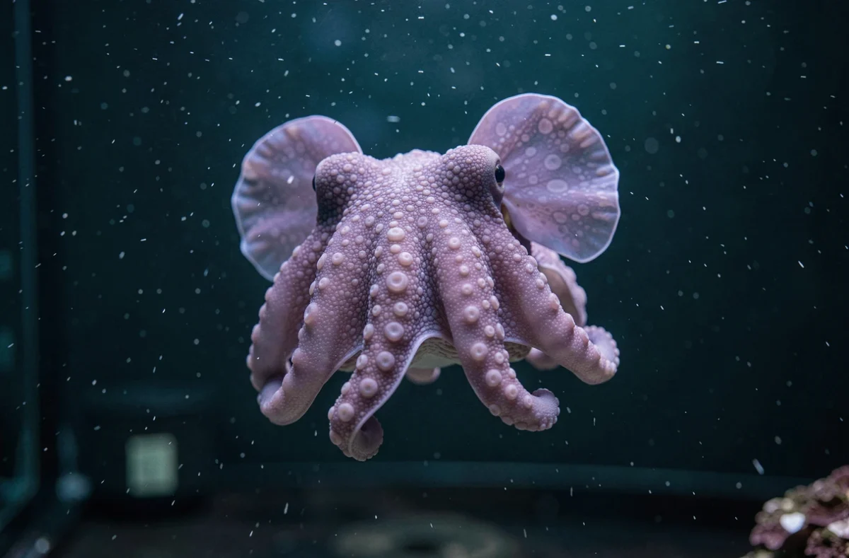 Pieuvre dumbo aux nageoires en forme d'oreilles photographiée dans un aquarium de recherche
