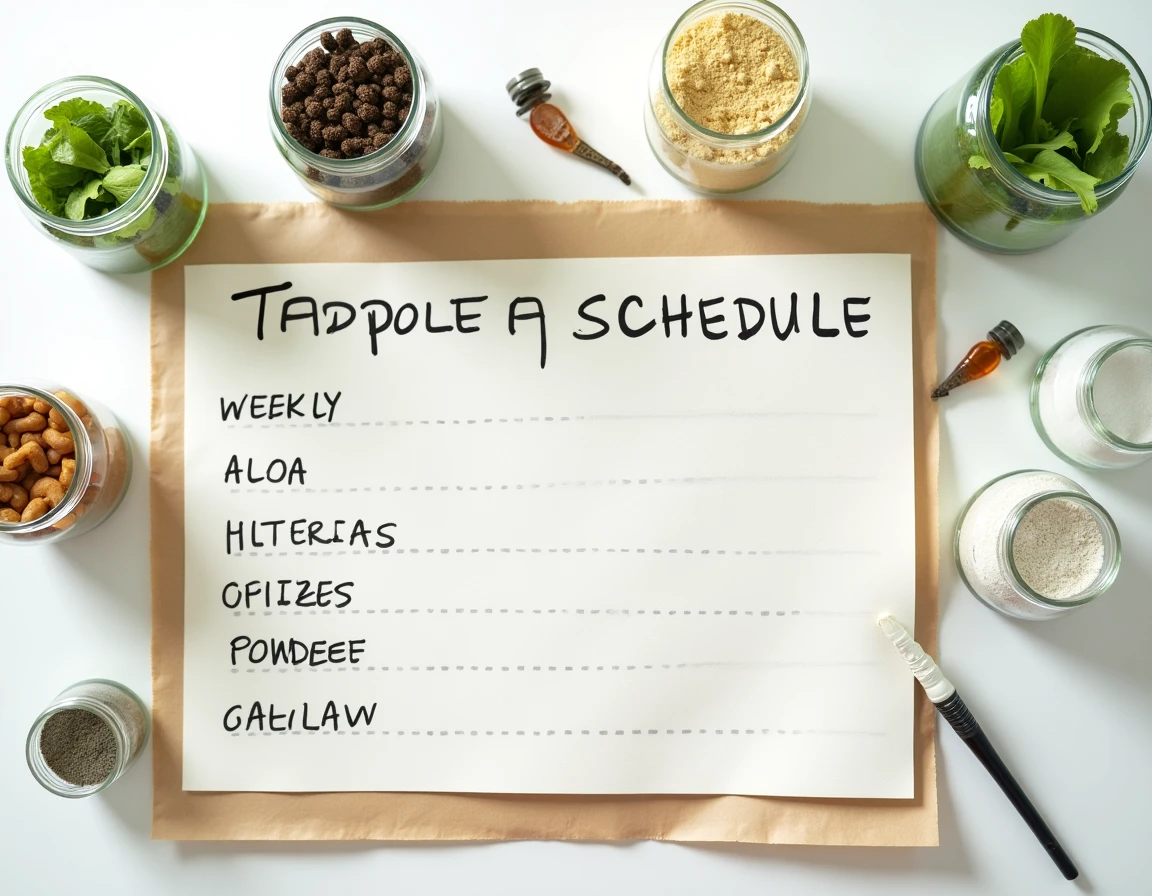 Planning hebdomadaire de repas pour têtard avec différents aliments naturels posés à plat