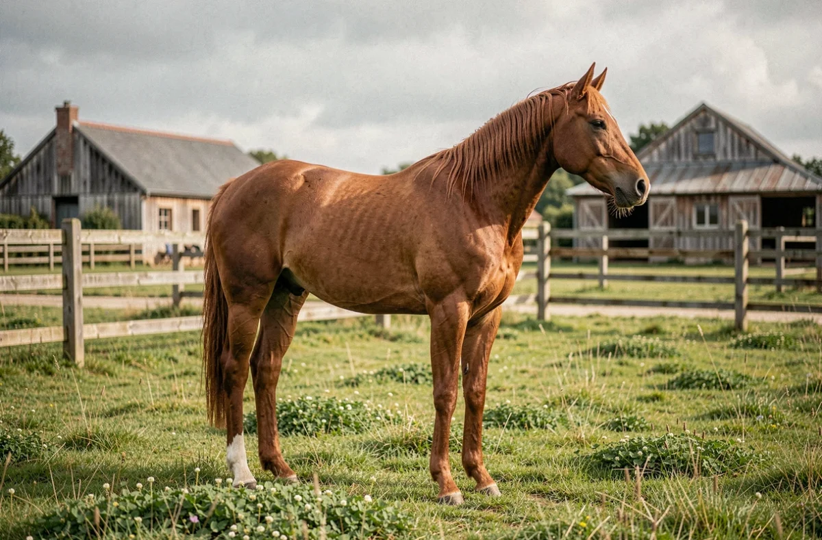 Cheval Quarter Horse dans le paddock du Rose Western Ranch en Bretagne