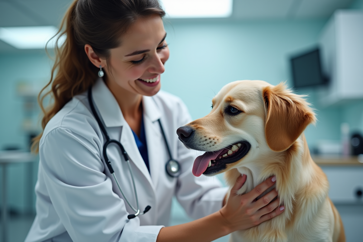 Vétérinaire examinant un chien dans une clinique moderne